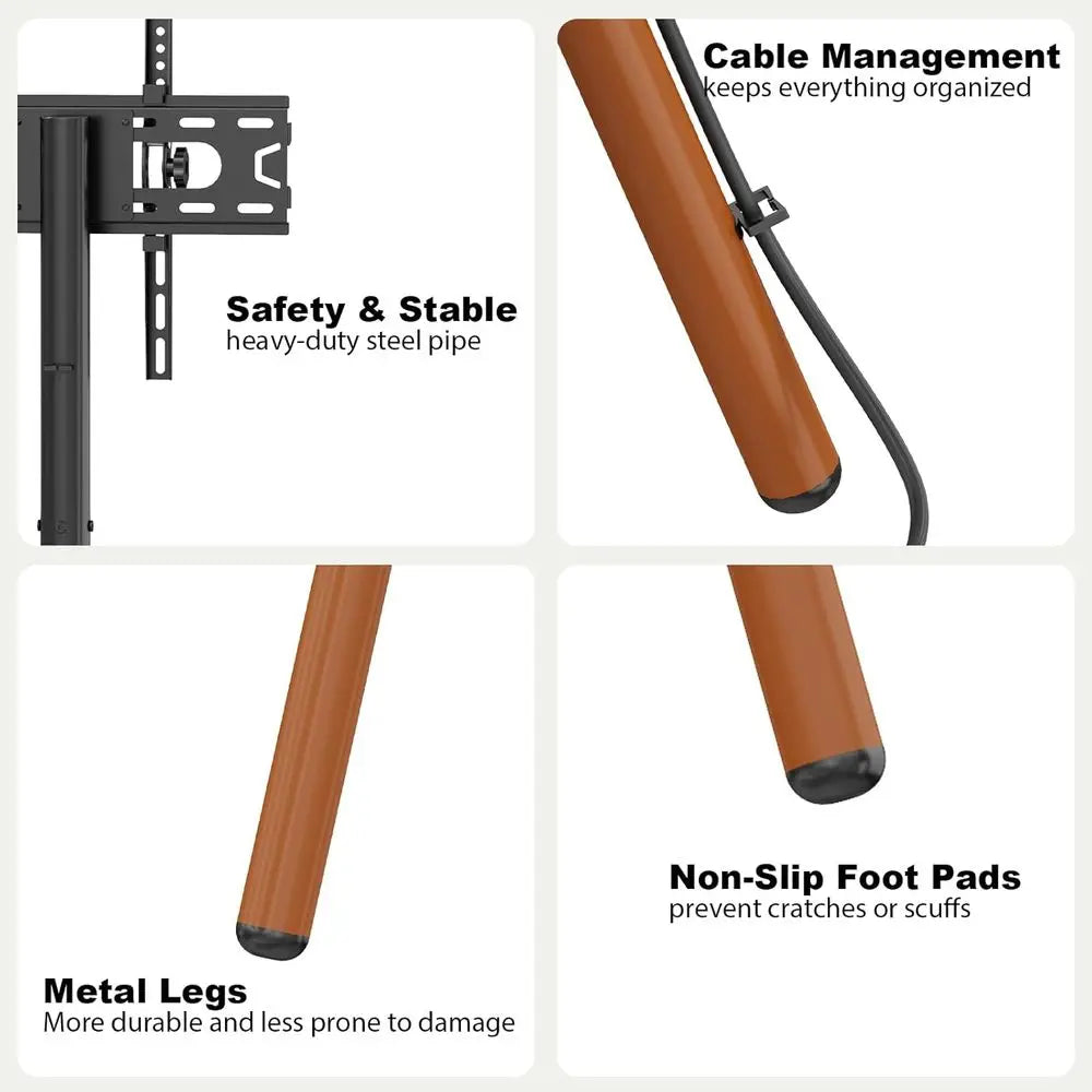 Adjustable Height TV Stand with 2 Shelves and Cable Management
