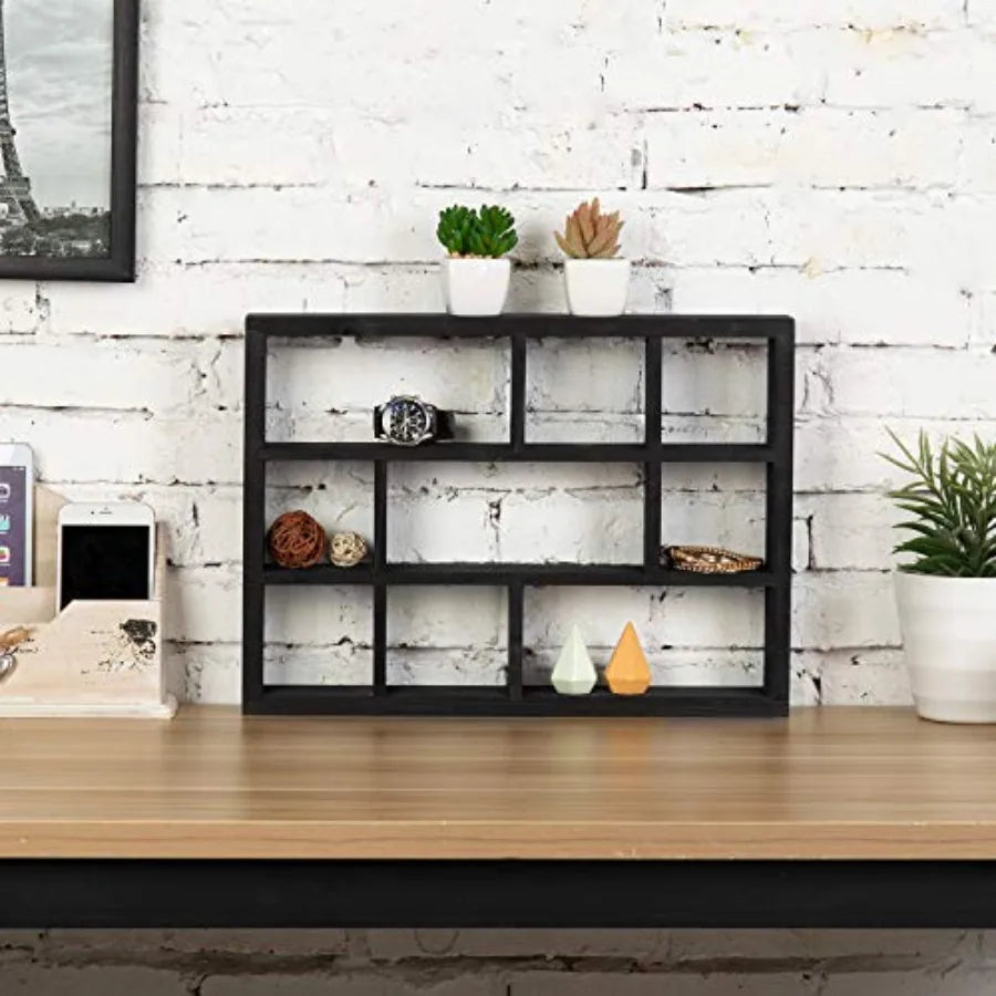 9 Compartment Vintage Solid Wood Shadow Box