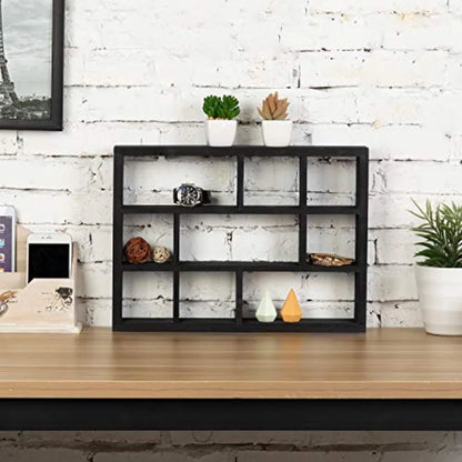 9 Compartment Vintage Solid Wood Shadow Box