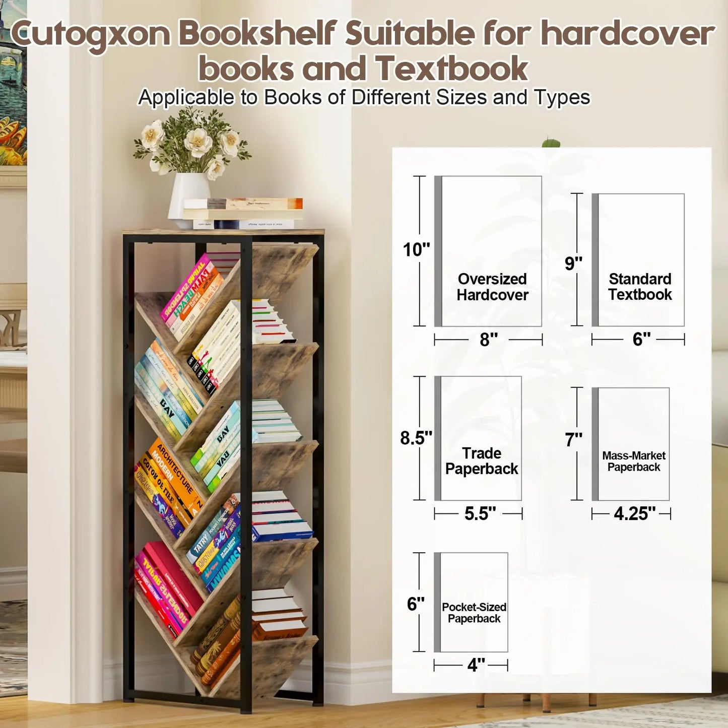 5 Tier Tree Bookshelf With Wood Shelves