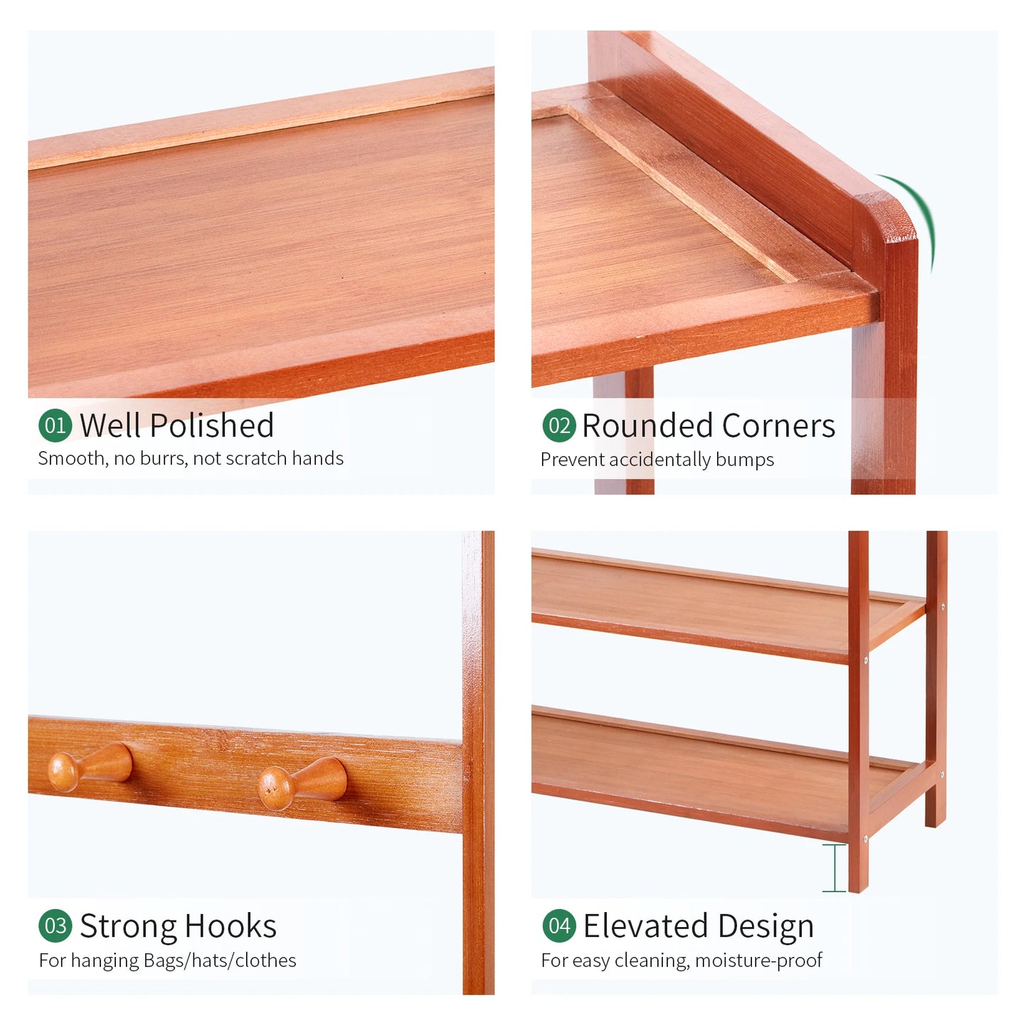 Large Wooden 5 Tiers Coat Stand Shoe Rack Hanger