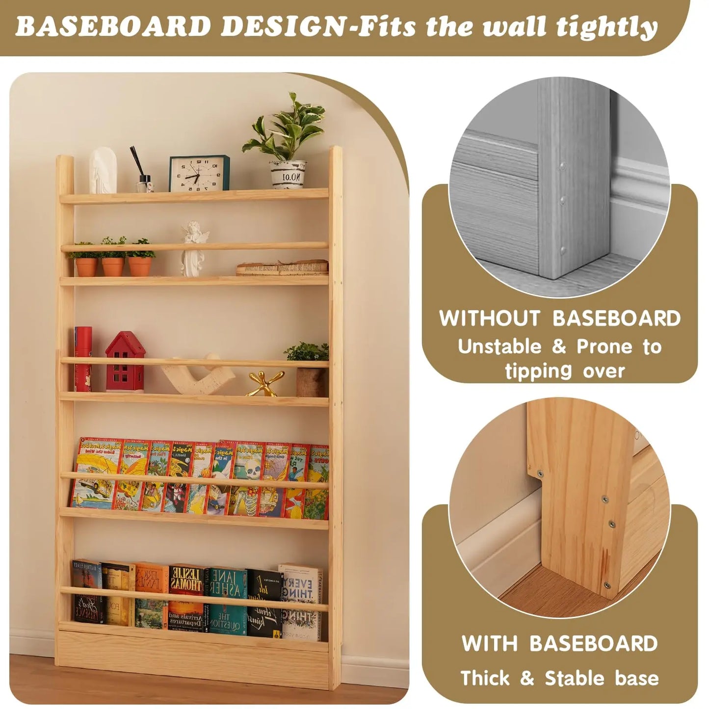 6 Tier Solid Wood Bookshelf