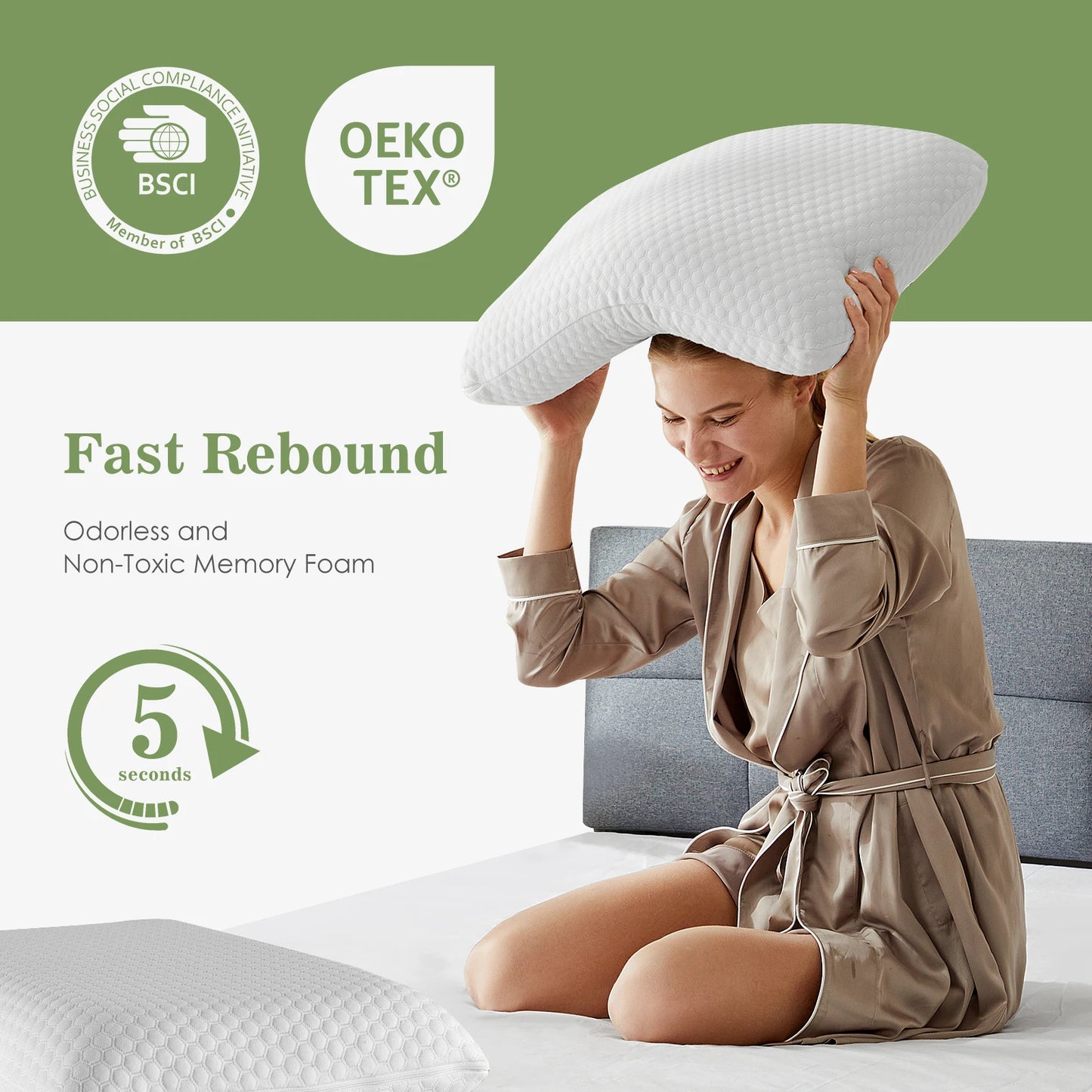 Memory Foam Pillows with Washable Comfort Cover