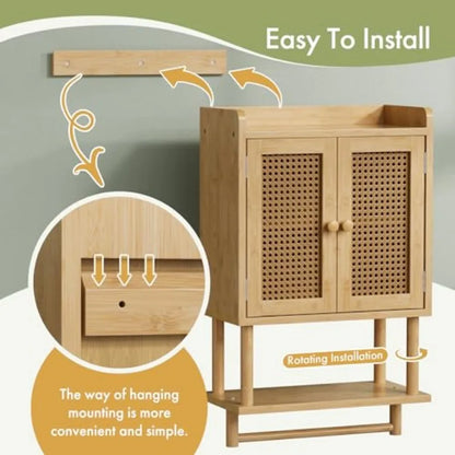 Bamboo Medicine Cabinet with Rattan Door