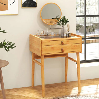 Bamboo Dressing Table With Stool Rotating Mirror