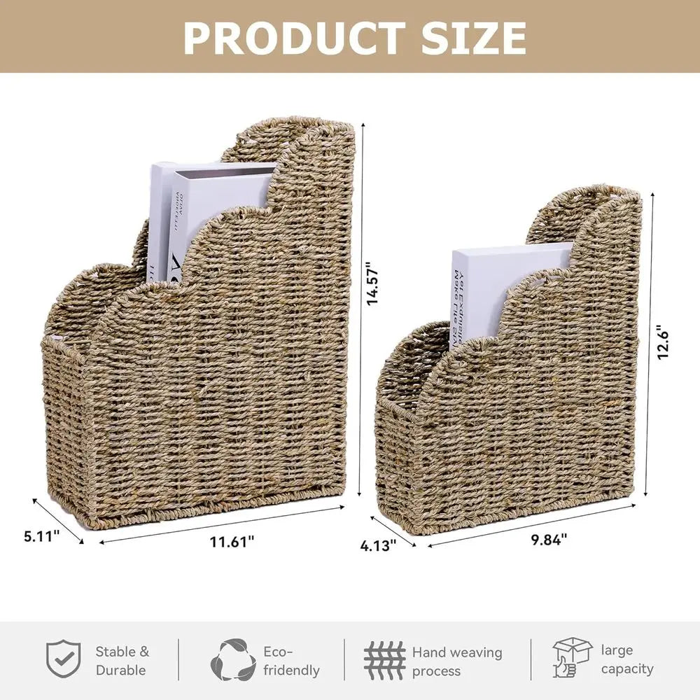 Natural Handwoven Seagrass Scalloped Magazine Holder