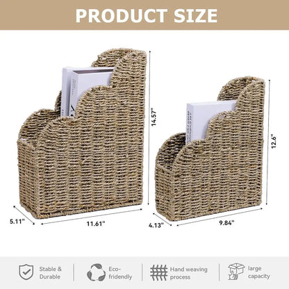 Natural Handwoven Seagrass Scalloped Magazine Holder