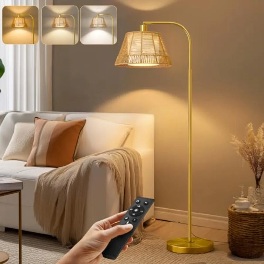 Rattan Boho Floor Lamp for Living Room