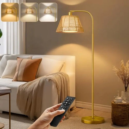 Rattan Boho Floor Lamp for Living Room