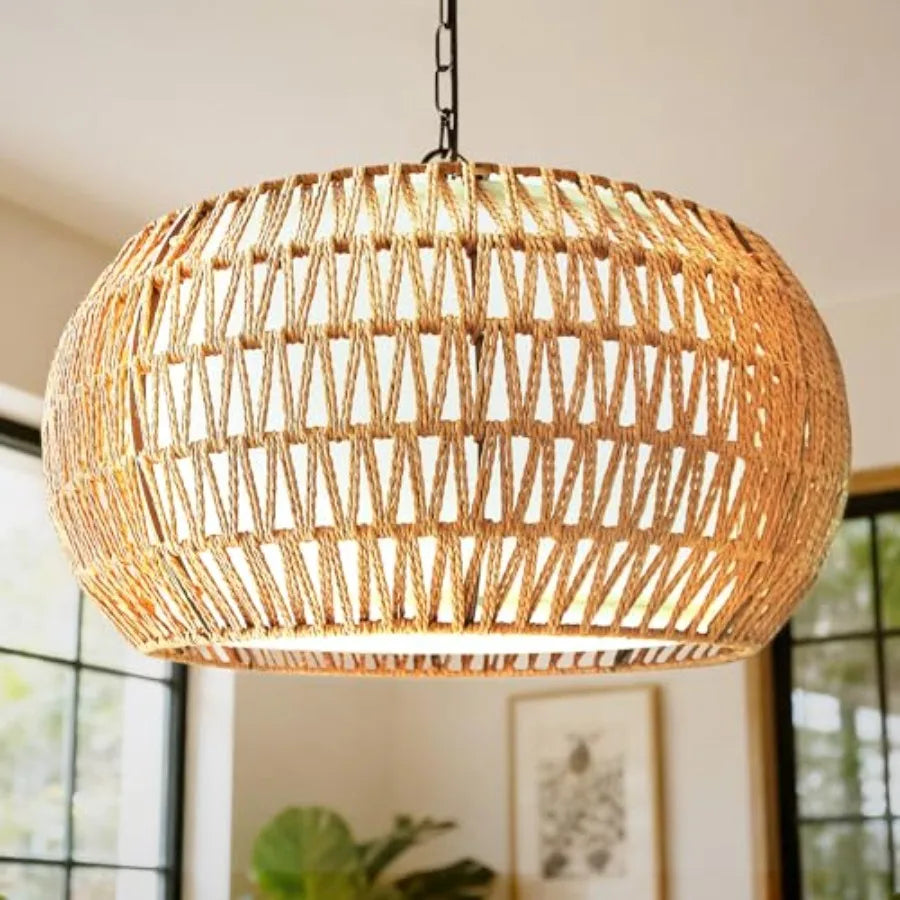 5-Lights Boho Rattan Chandelier for Dining Room