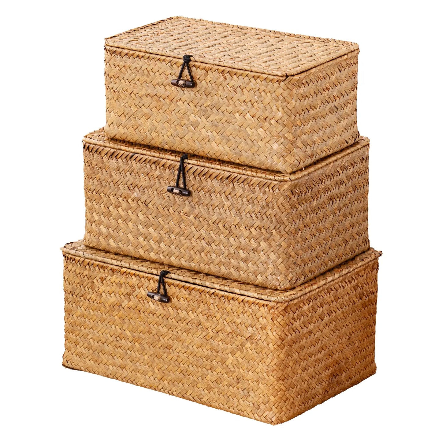Natural Seagrass Bin with Lid Set of 3