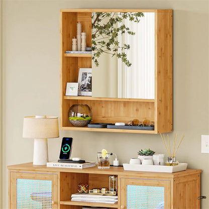Natural Bamboo Bathroom Vanity Mirror Cabinet