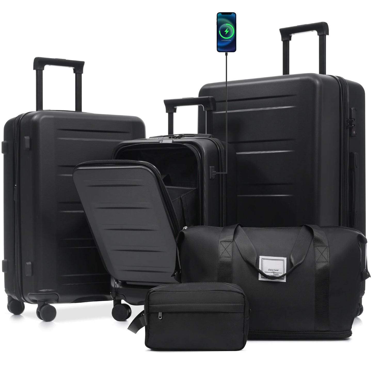 Luggage Sets 5 Piece with Front Opening, Hardside Expandable Carry On Suitcase Set with Double Spinner Wheel