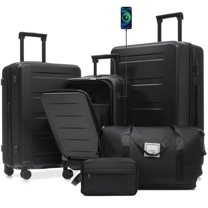 Luggage Sets 5 Piece with Front Opening, Hardside Expandable Carry On Suitcase Set with Double Spinner Wheel