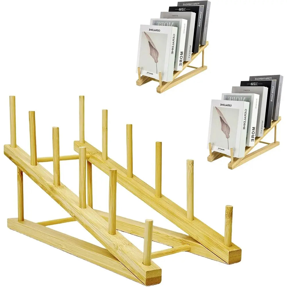3 Pcs Wood Book Stand Display Tabletop Plate Puzzle Rack