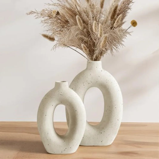 Ceramic Cream Hollow Donut Flower Vases