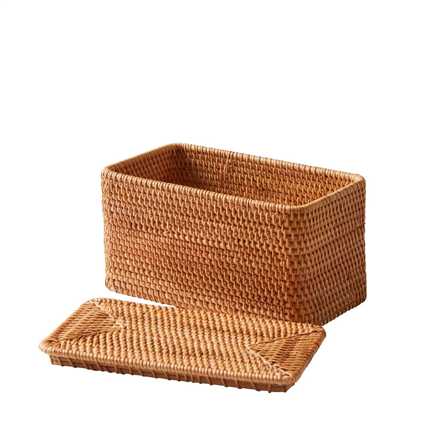 Brown Rattan Organizer Basket with Lid