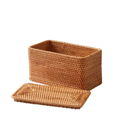 Brown Rattan Organizer Basket with Lid