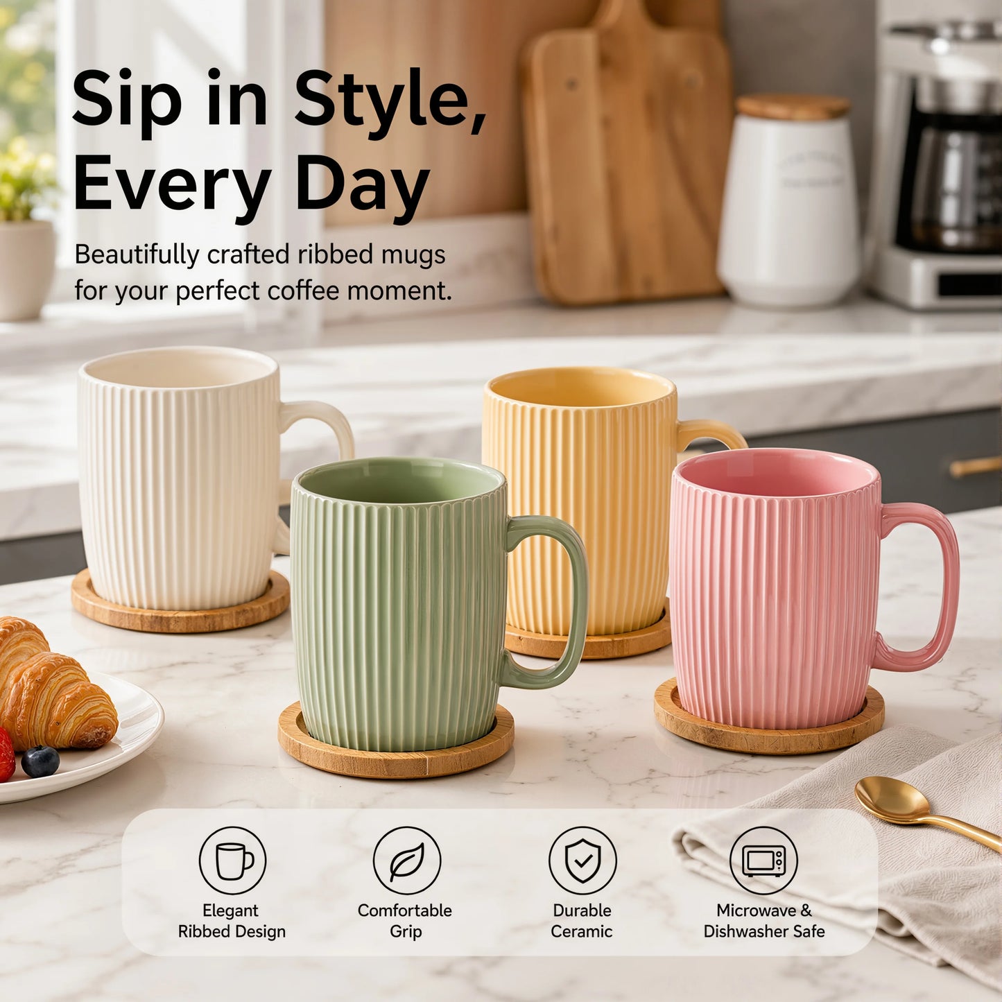 Ceramic Coffee Mugs Set of 4  with Handles