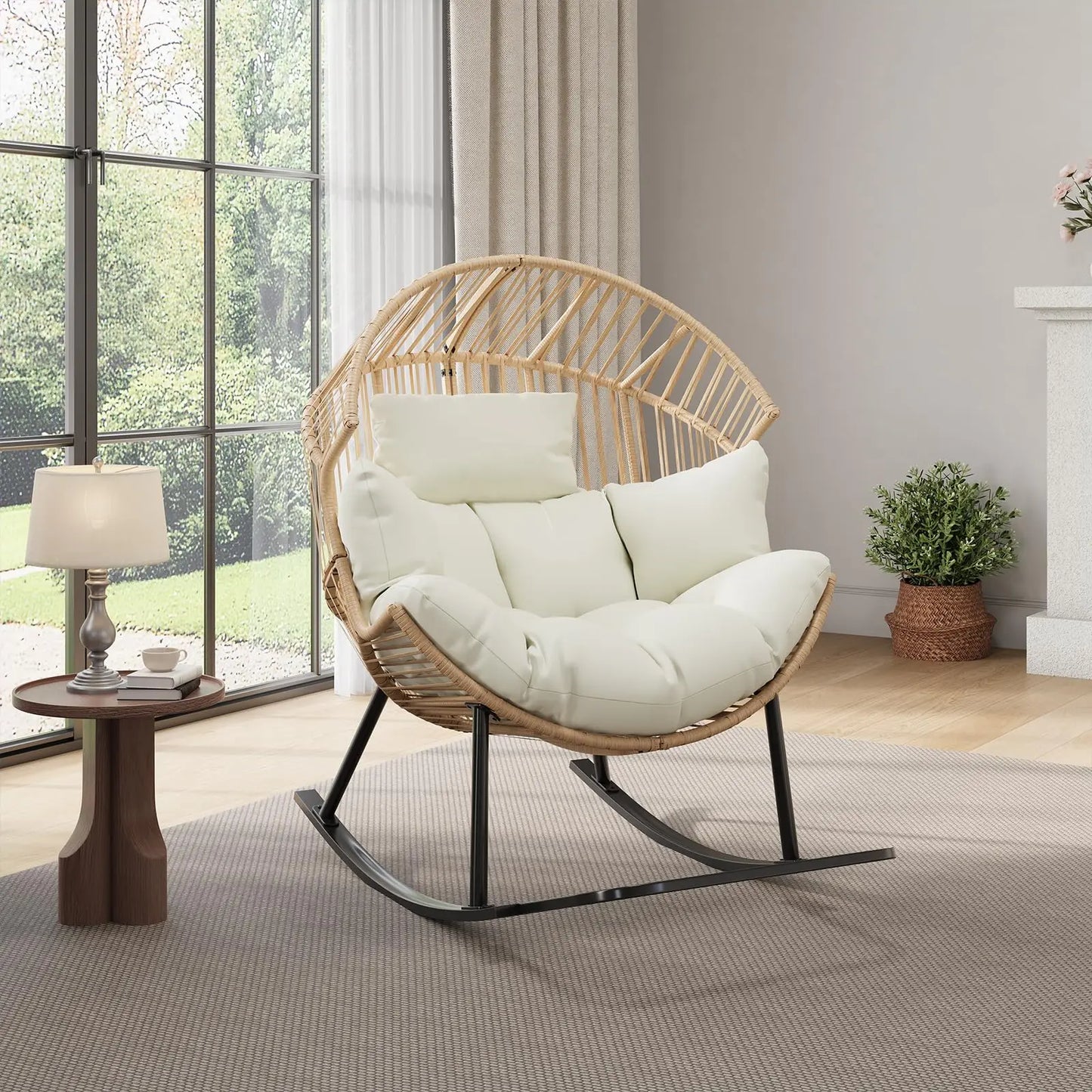 Oversized Ergonomic Wicker Rocking Egg Chair
