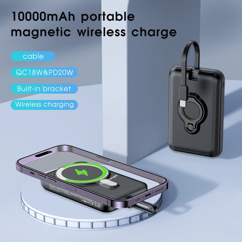 Magnetic Wireless Charger with Built-in Fast Charge Cable