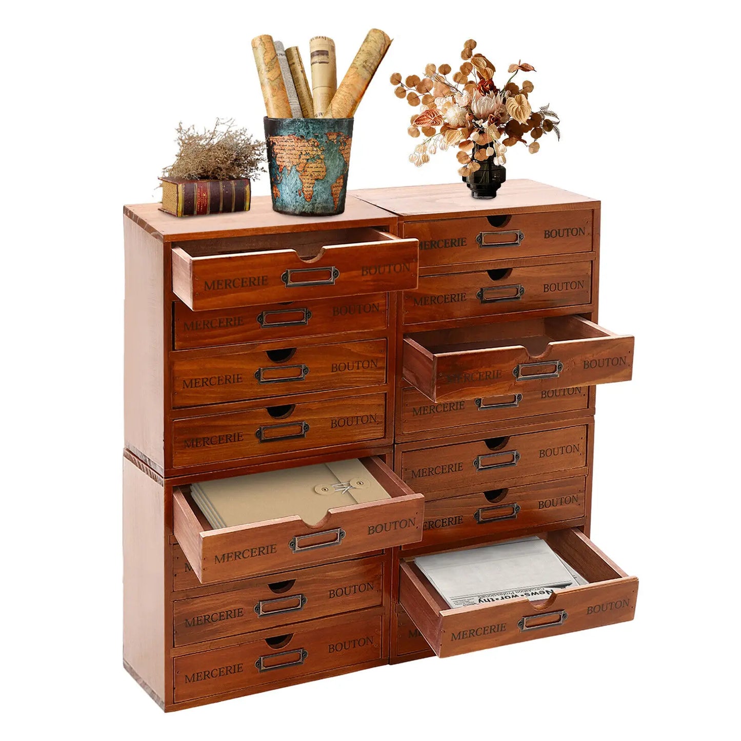 Wooden Desktop Organizer  with 16 Drawers