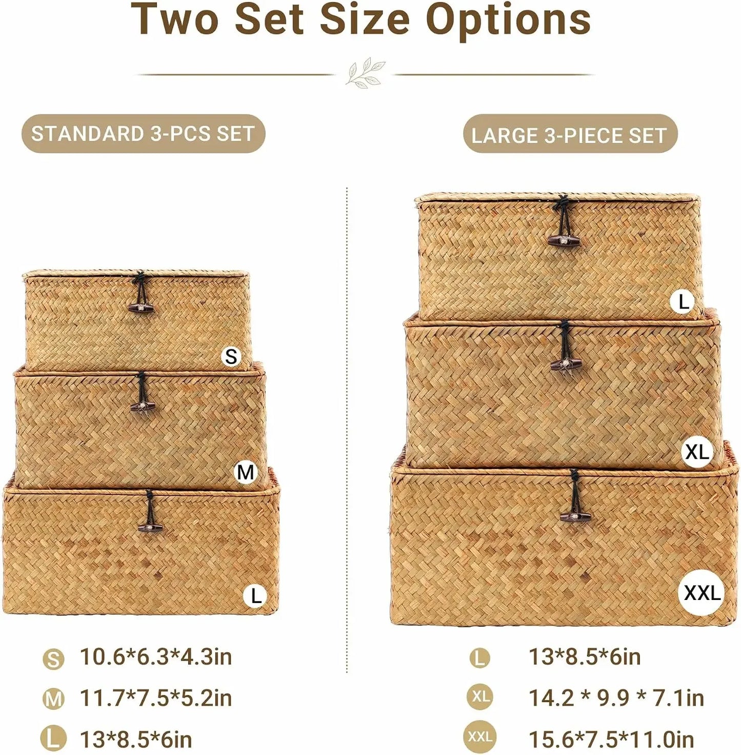 Natural Seagrass Bin with Lid Set of 3