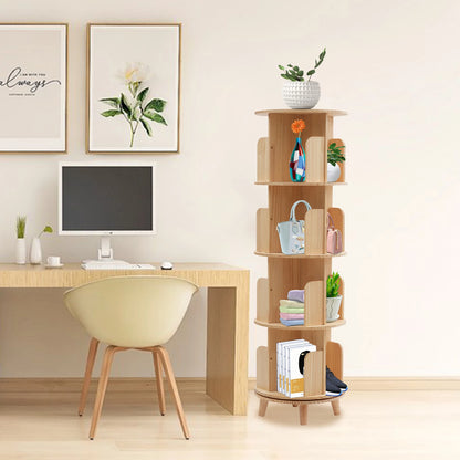 4 Tiers Freestanding Pine Wood Rotating Bookshelf