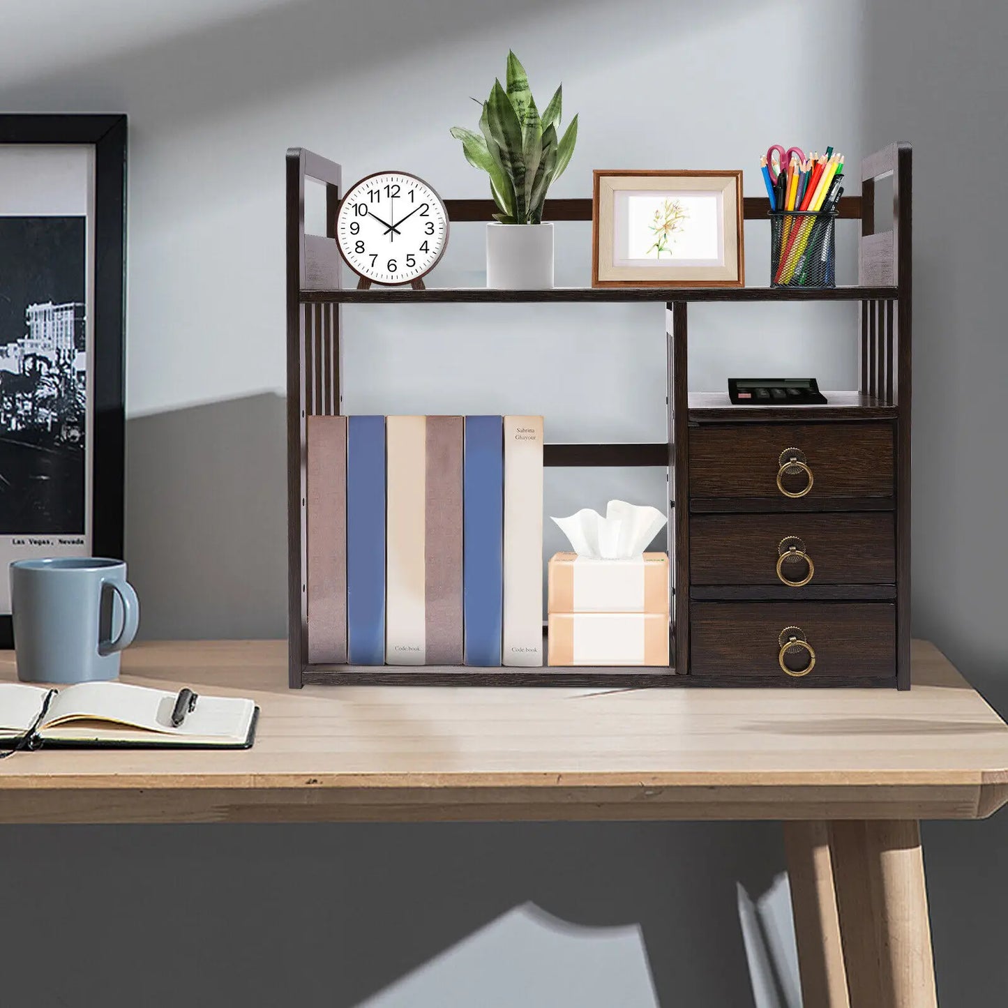 Desktop Bookshelf Bamboo Organizer Rack Storage Shelves