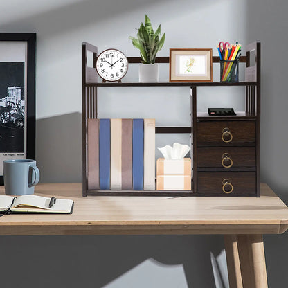 Desktop Bookshelf Bamboo Organizer Rack Storage Shelves