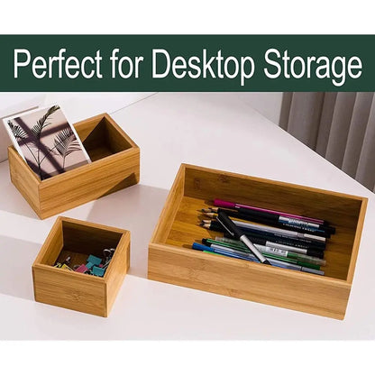 5 Bamboo Drawer Organizer Desk Storage Kit