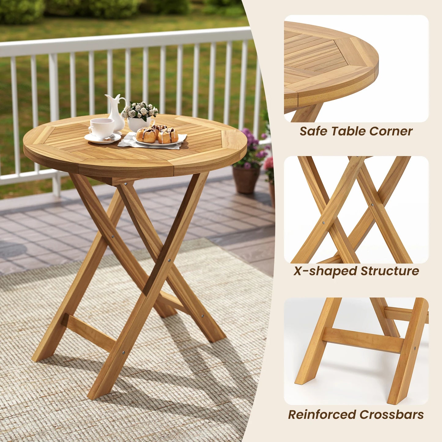 Patio Teak Wood Round Side Table