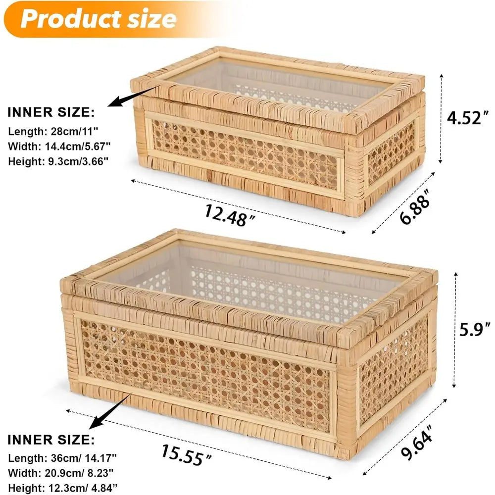 Large Handwoven Boho Rattan Display Boxes