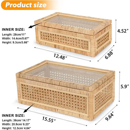 Large Handwoven Boho Rattan Display Boxes