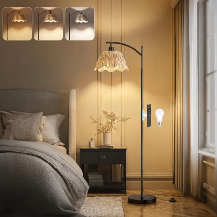 Rattan Boho Floor Lamp for Living Room
