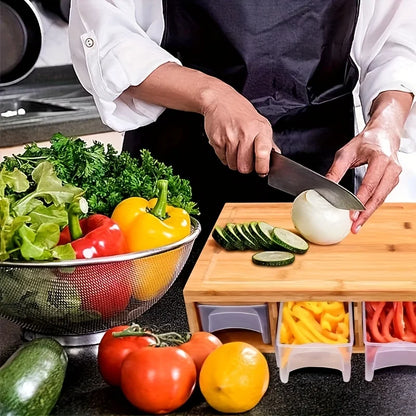 Bamboo Cutting Board with Food Container Storage