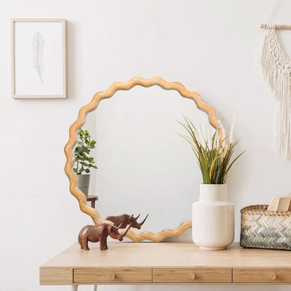 27.5" Round Wavy Mirror with Whitewashed Frame