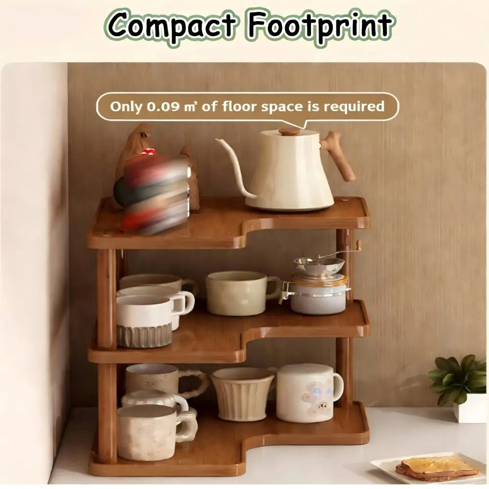 2 Tier Wooden Counter Storage Rack Corner