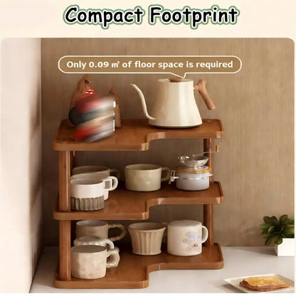 2 Tier Wooden Counter Storage Rack Corner