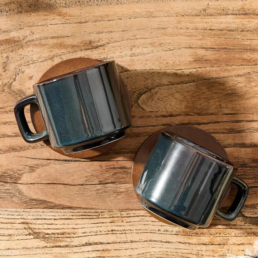 Stackable Porcelain Espresso Cups with Saucers