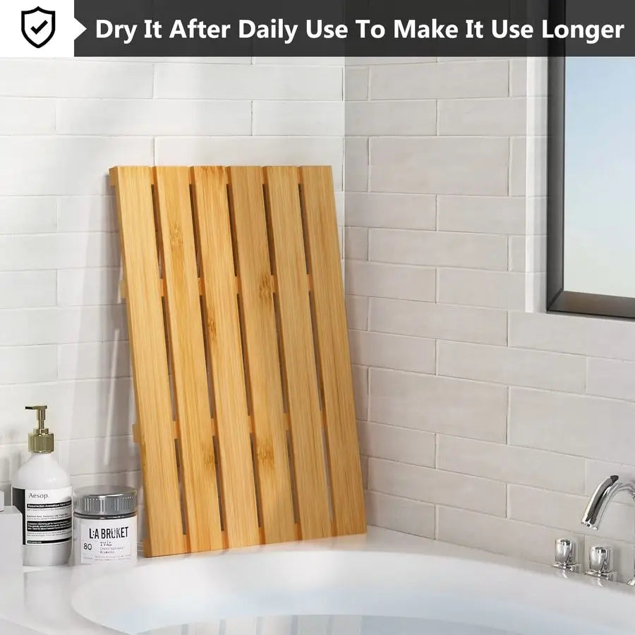 Bamboo Bath Mat Non Slip Waterproof Wooden