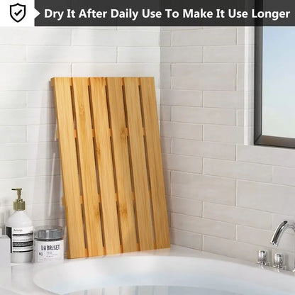Bamboo Bath Mat Non Slip Waterproof Wooden