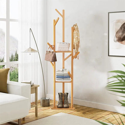 Coat Rack Stand Hooks Shelves Clothes Hanger