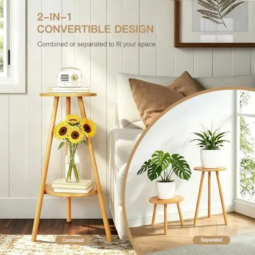 Bamboo Two-Level Plant Stand