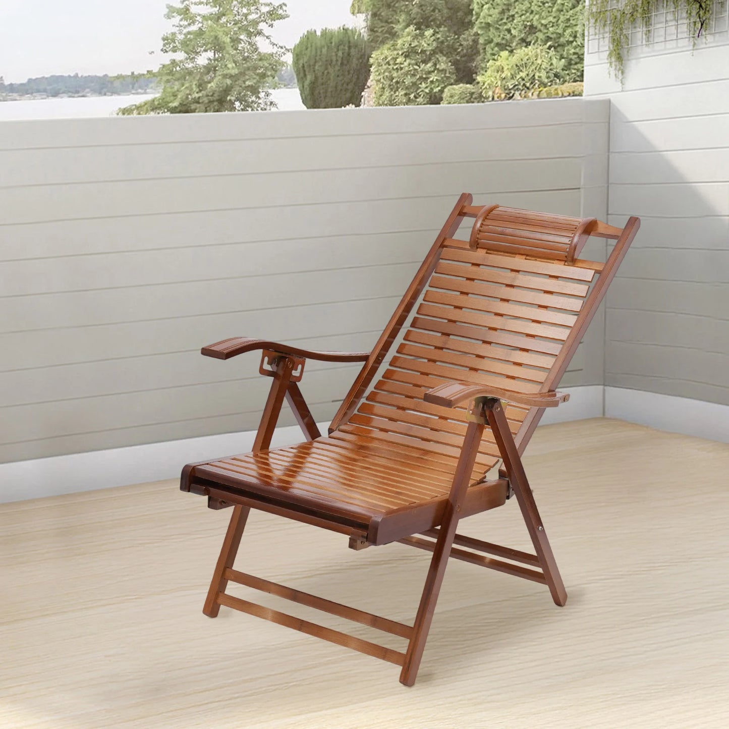 Bamboo Folding Lounge Chair  Adjustable Backrest