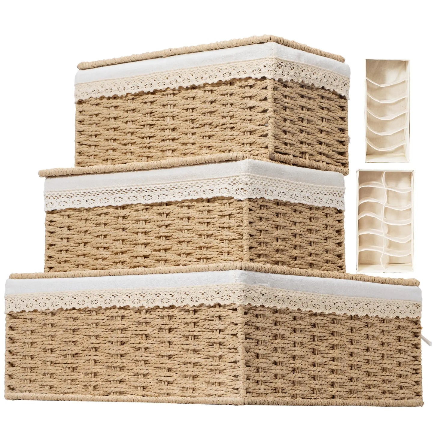 Natural Seagrass Bin with Lid Set of 3
