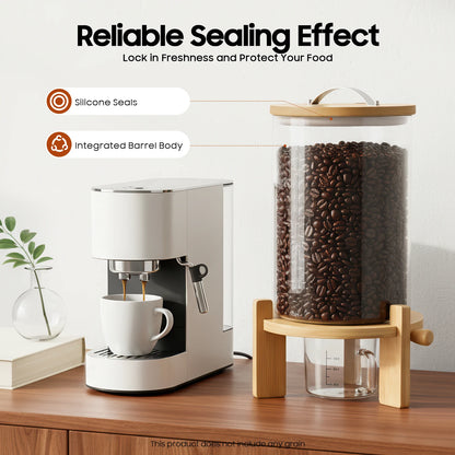 Round Glass Bamboo Cereal Dispenser Storage Container