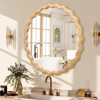 27.5" Round Wavy Mirror with Whitewashed Frame
