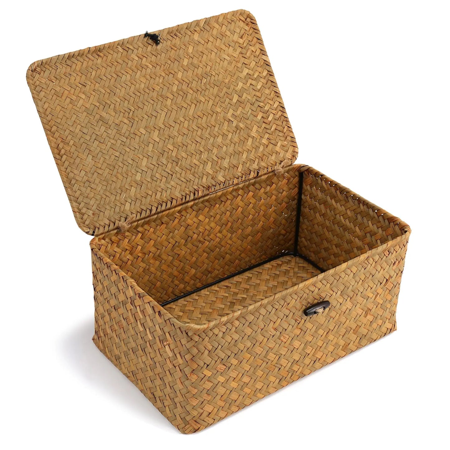 Natural Seagrass Bin with Lid Set of 3