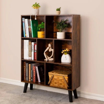 Cube Bookshelf 3 Tier Mid-Century Bookcase with Legs